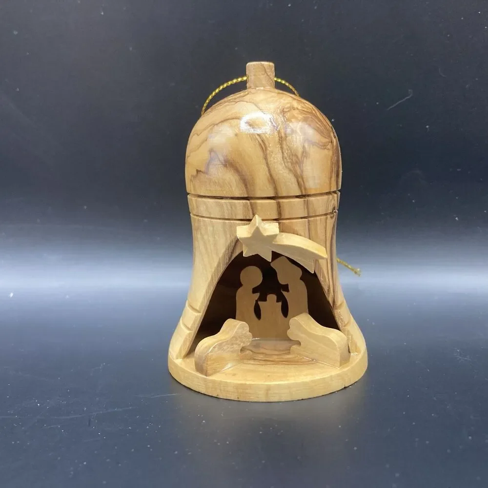 Olivewood Bethlehem Nativity Ornament Israel Hand Carved Holy Land Christmas